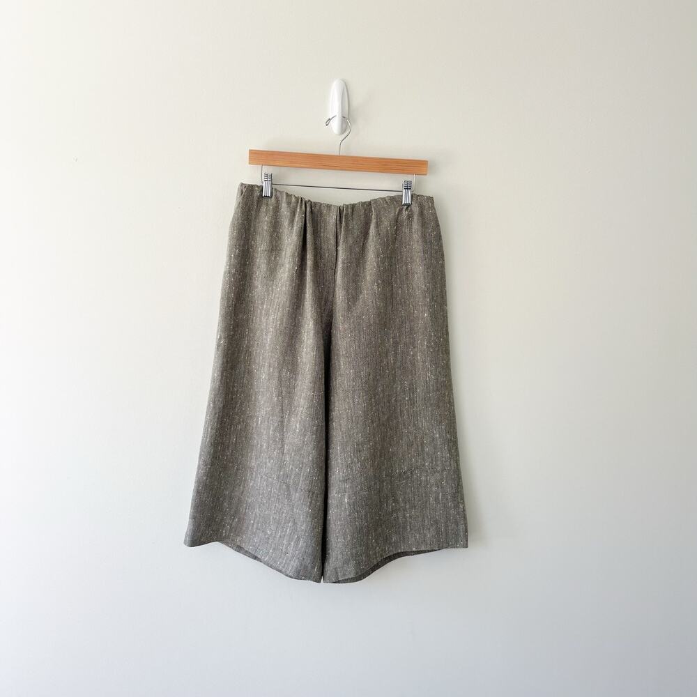 Brandon Maxwell NWT Ruched Wide Leg Capri Linen Silk Pants in Ash Herringbone